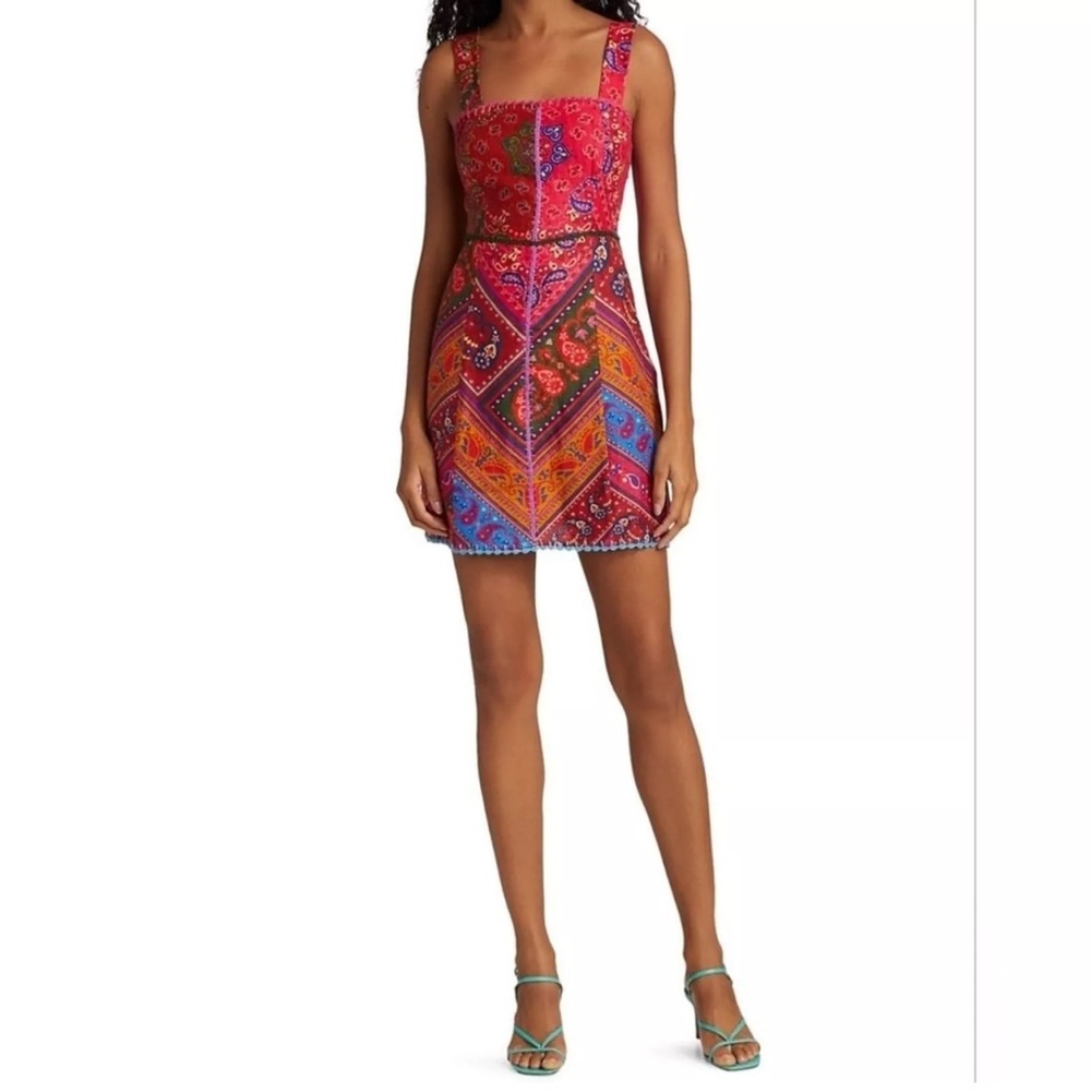 Farm Rio Patchwork Mini Dress small Pink Purple Sleeveless A Line Boho